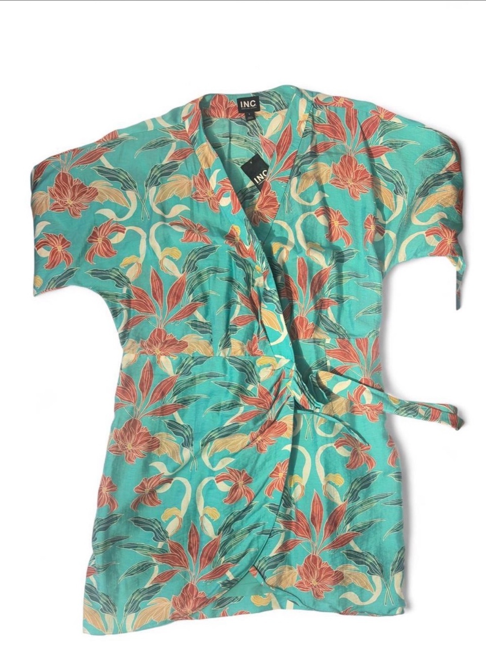 INC International Concepts Turquoise Floral Wrap Tunic